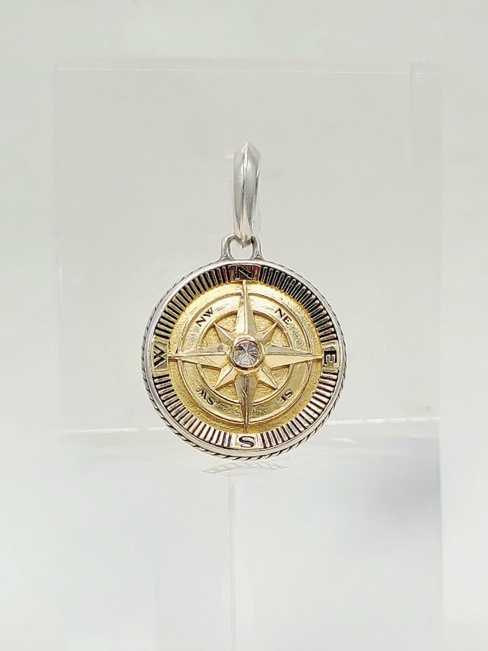 David Yurman Maritime Compass Amulet w/ 18K Yellow Gold w/ Center Diamond - 20mm